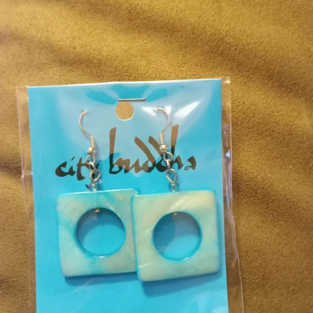 Blue Shell Earrings - Picture 2 of 2